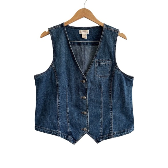 Vintage Jackets & Blazers - Vintage Floral Embroidered Blue Denim Button Up Vest